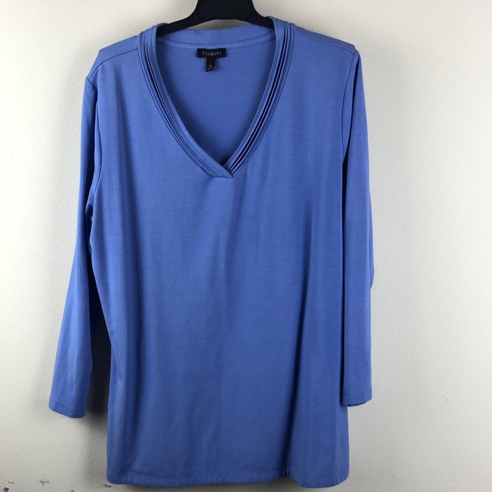Talbots tunic top women’s size medium blue pullover V-neck shirt NWOT